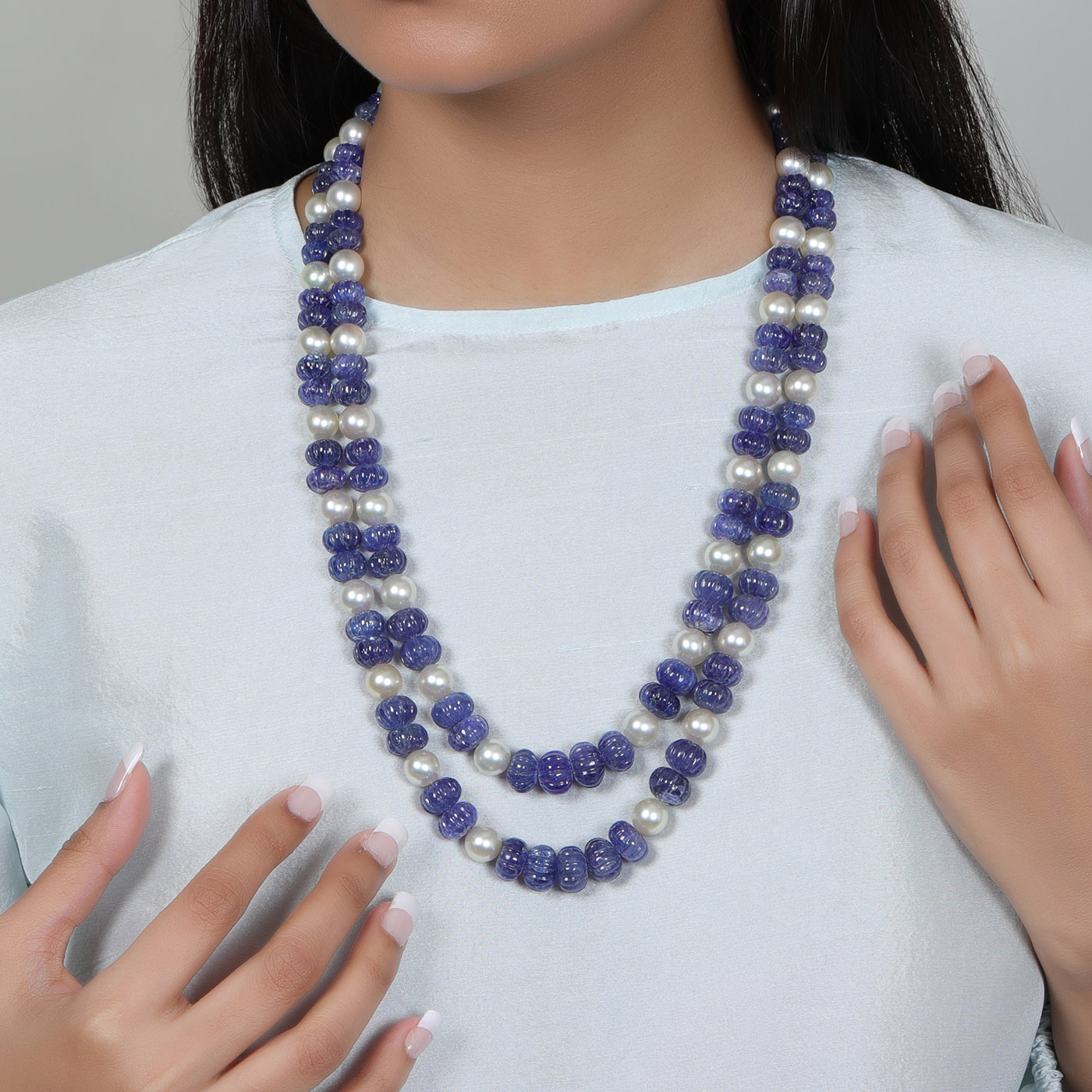 Tanzanite South Sea Pearl PiroheeNecklace Jaipur Jewels