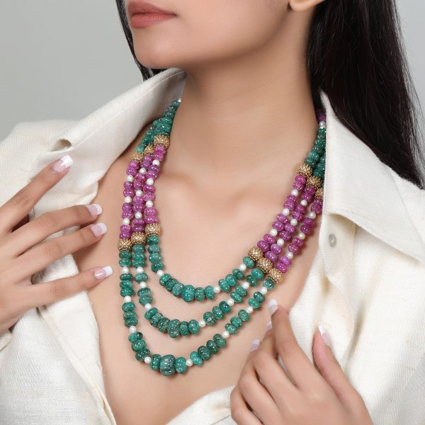 Ruby emerald beads necklace deals