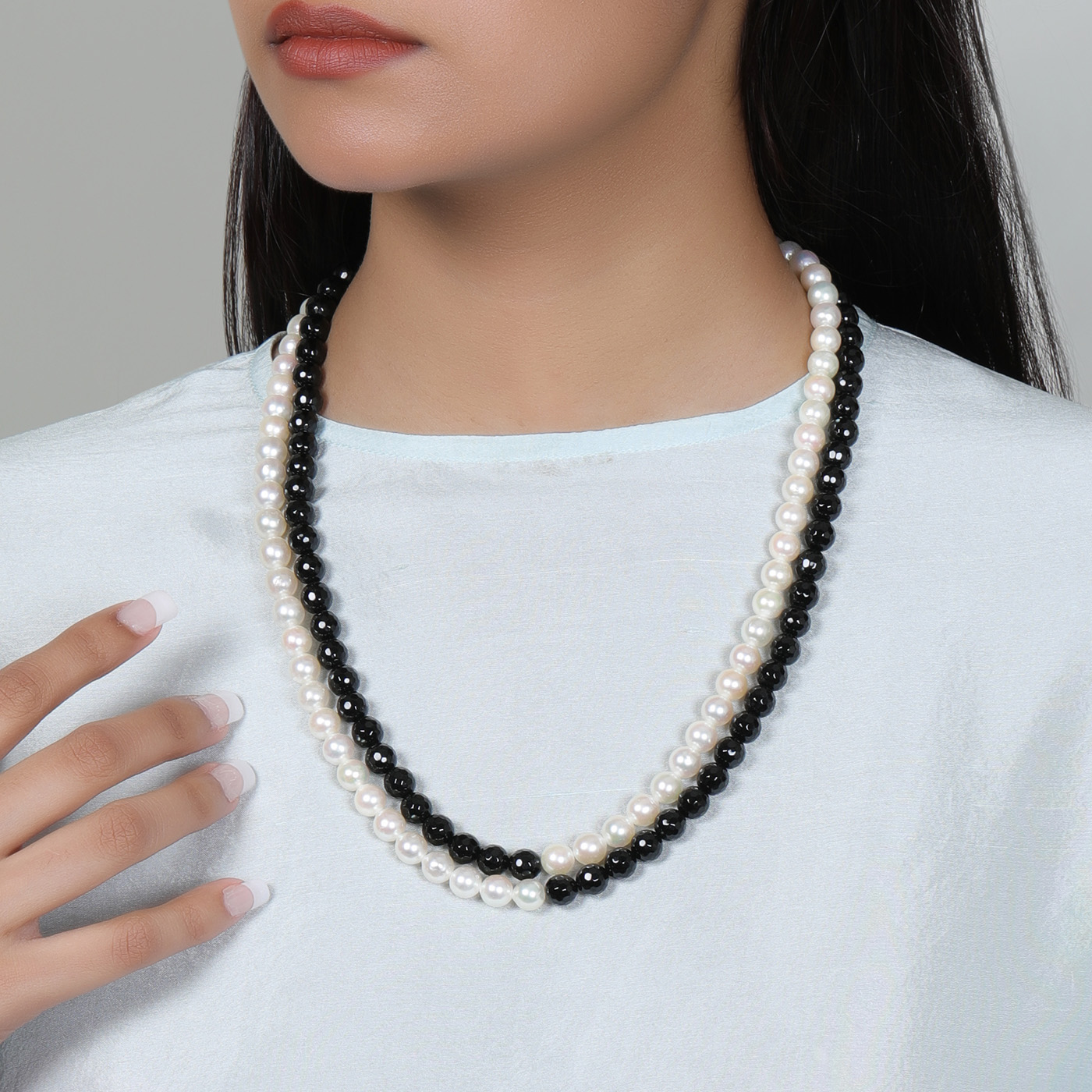 SURAT DIAMONDS Trendy Black Onyx Beads, Silver Plated Pipe and Freshwater Pearl  Necklace for Women Onyx, Pearl Metal Necklace Price in India - Buy SURAT  DIAMONDS Trendy Black Onyx Beads, Silver Plated