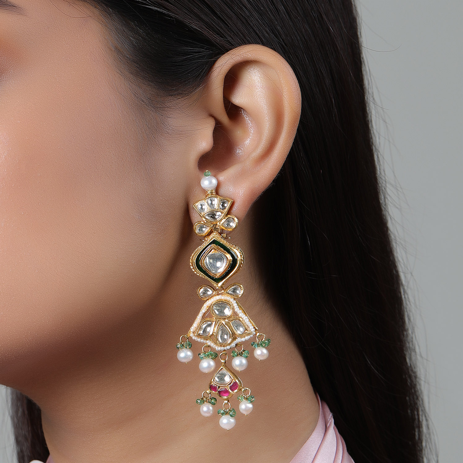 Kashmiri jhumka earrings hotsell with emeralds & polki