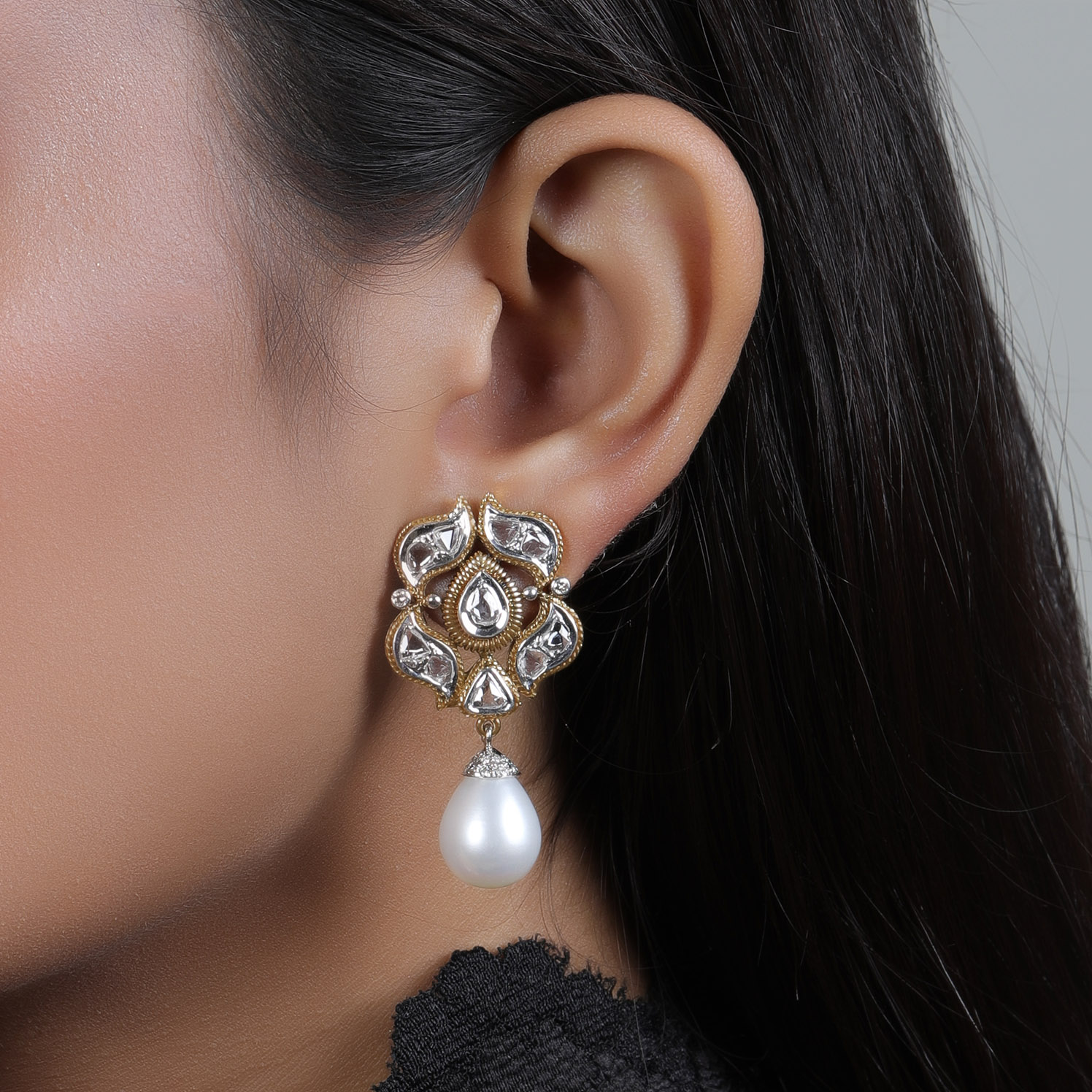 Polki With Pearls Jadav Earrings Jaipur Jewels