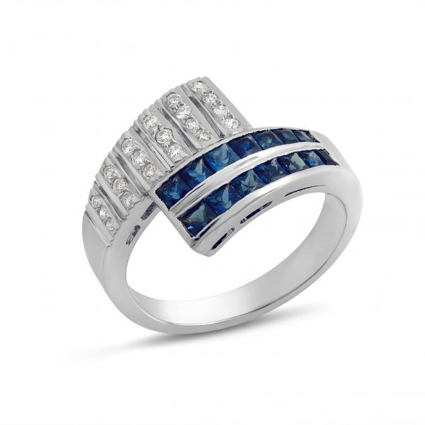 Diamond With Blue Sapphire Ring view 2