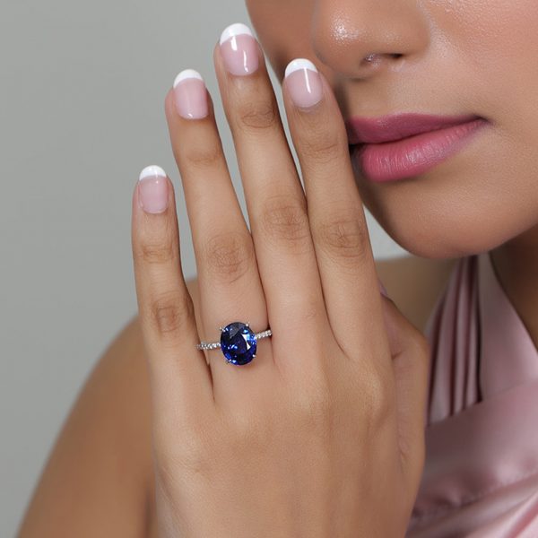 Oval Teal Blue Rose Cut Sapphire Ring in Rose Gold - EC Design Jewelry