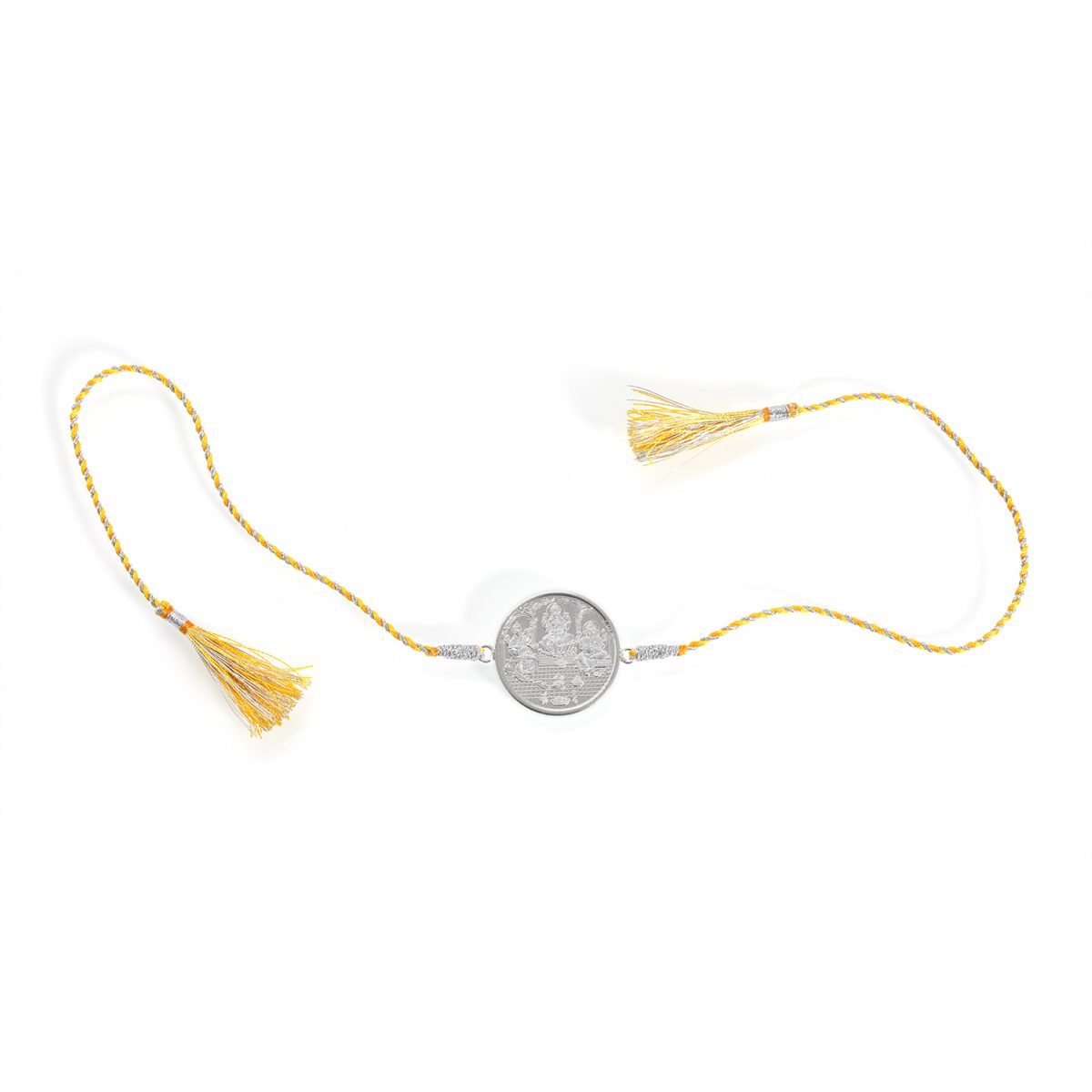 Silver Coin Yellow Thread Rakhi - Jaipur Jewels