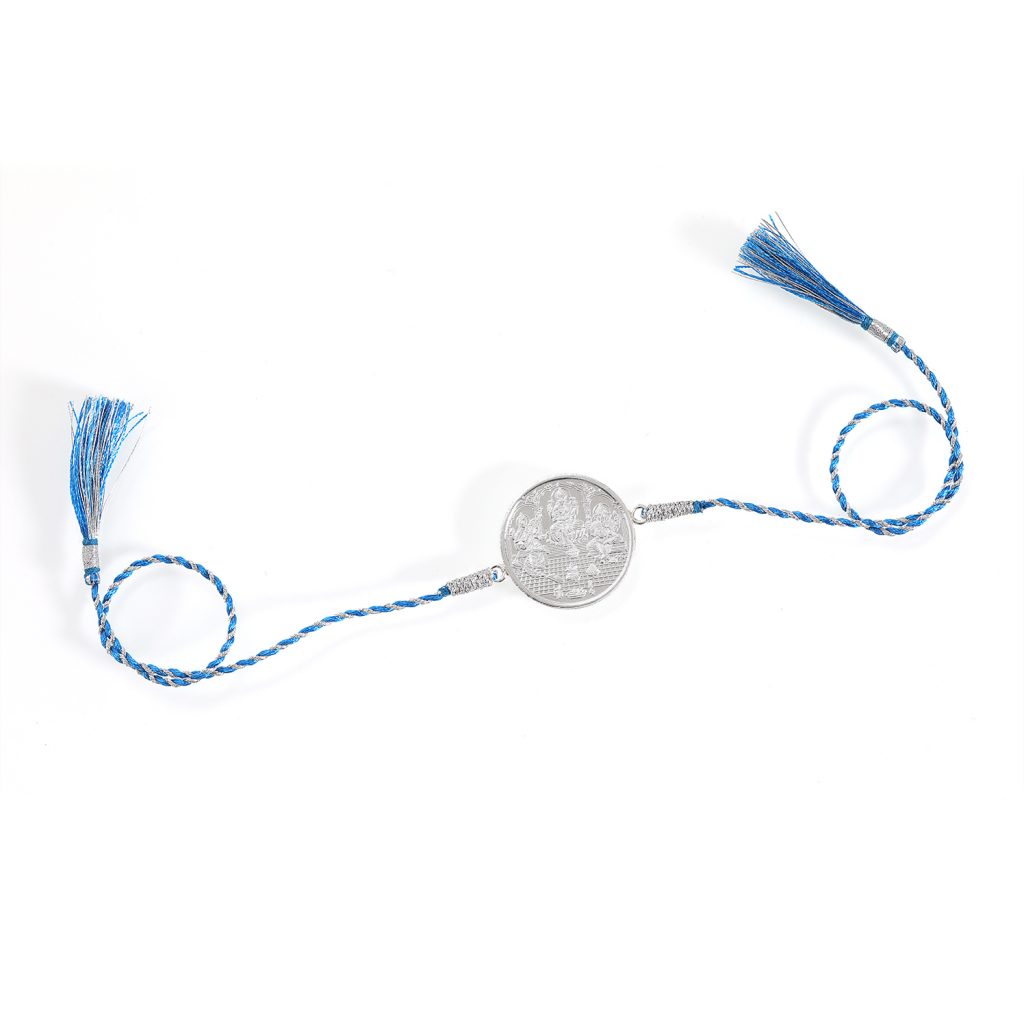 Silver Coin Blue Thread Rakhi - Jaipur Jewels