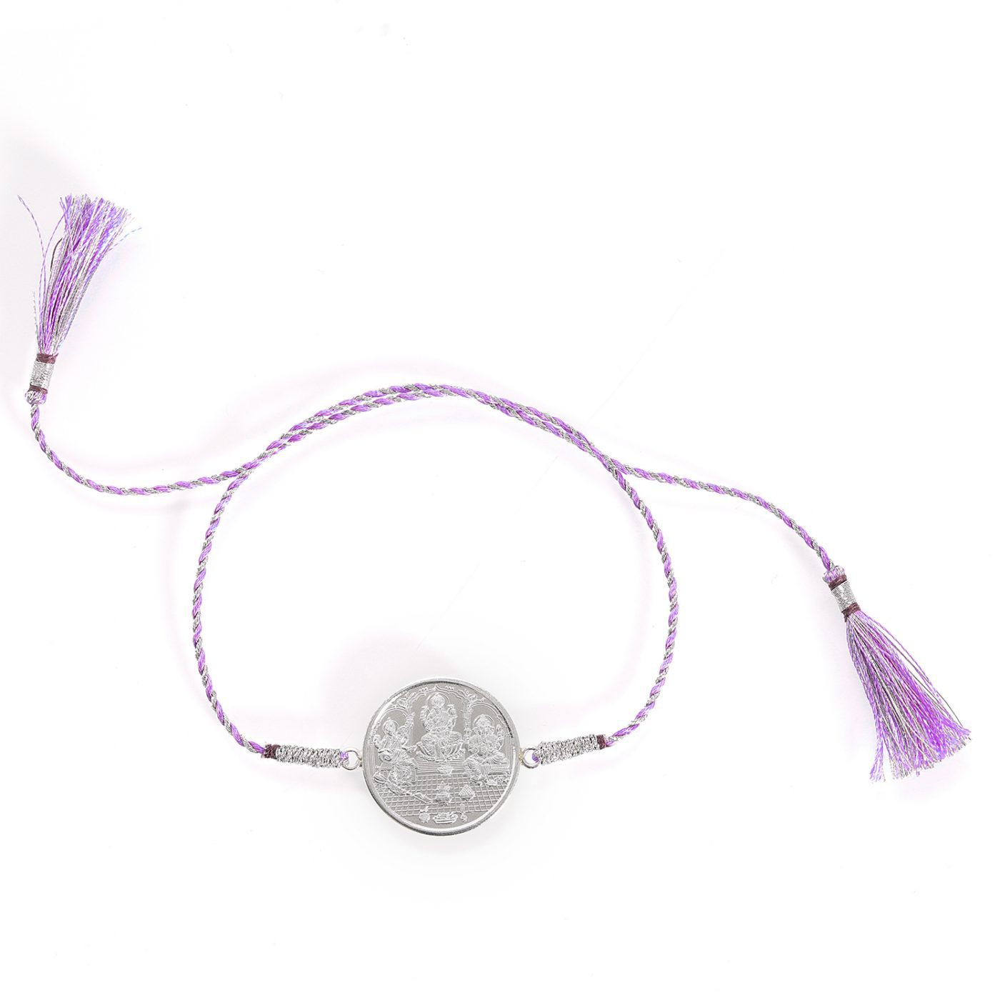 Silver Coin Purple Thread Rakhi - Jaipur Jewels