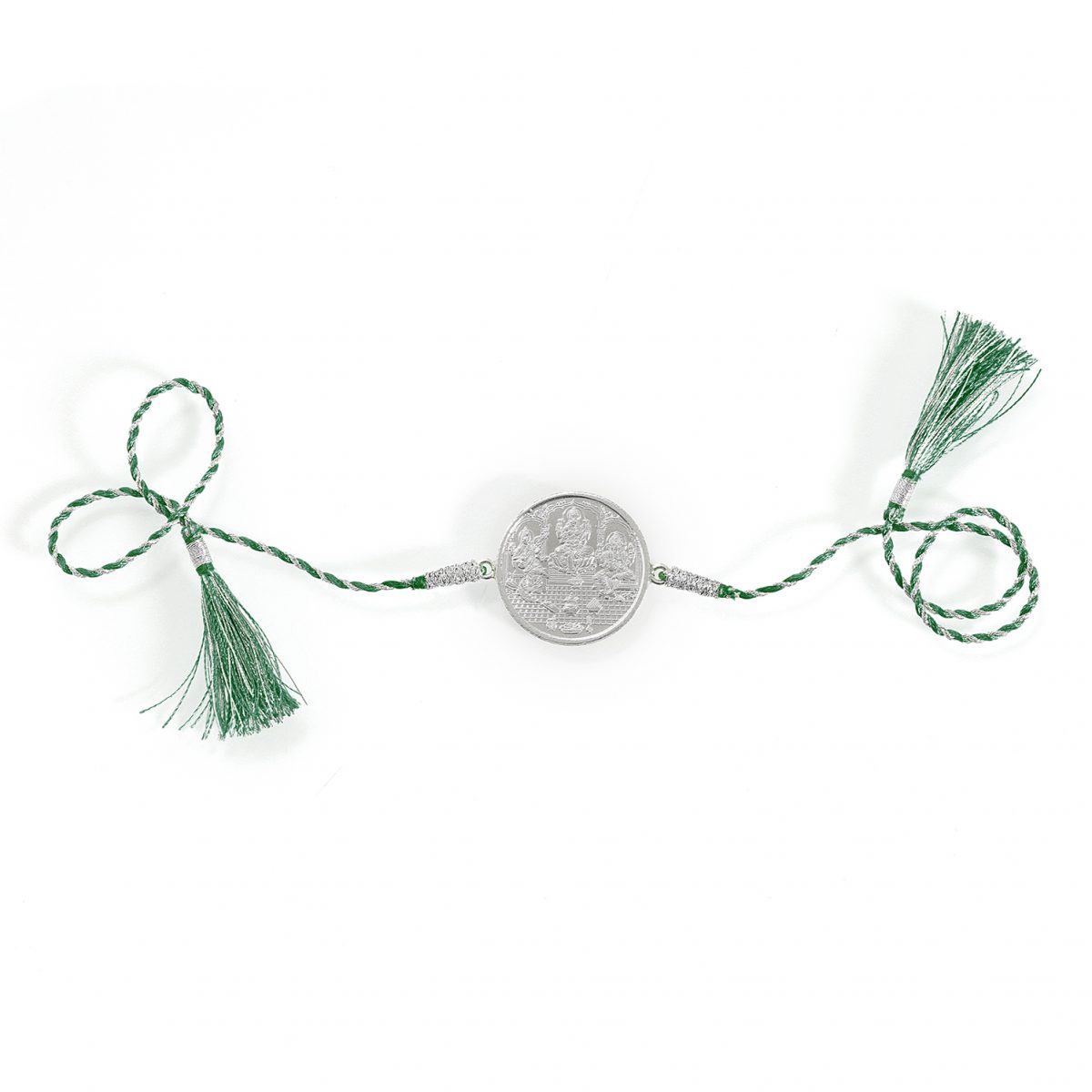 Silver Coin Green Thread Rakhi - Jaipur Jewels