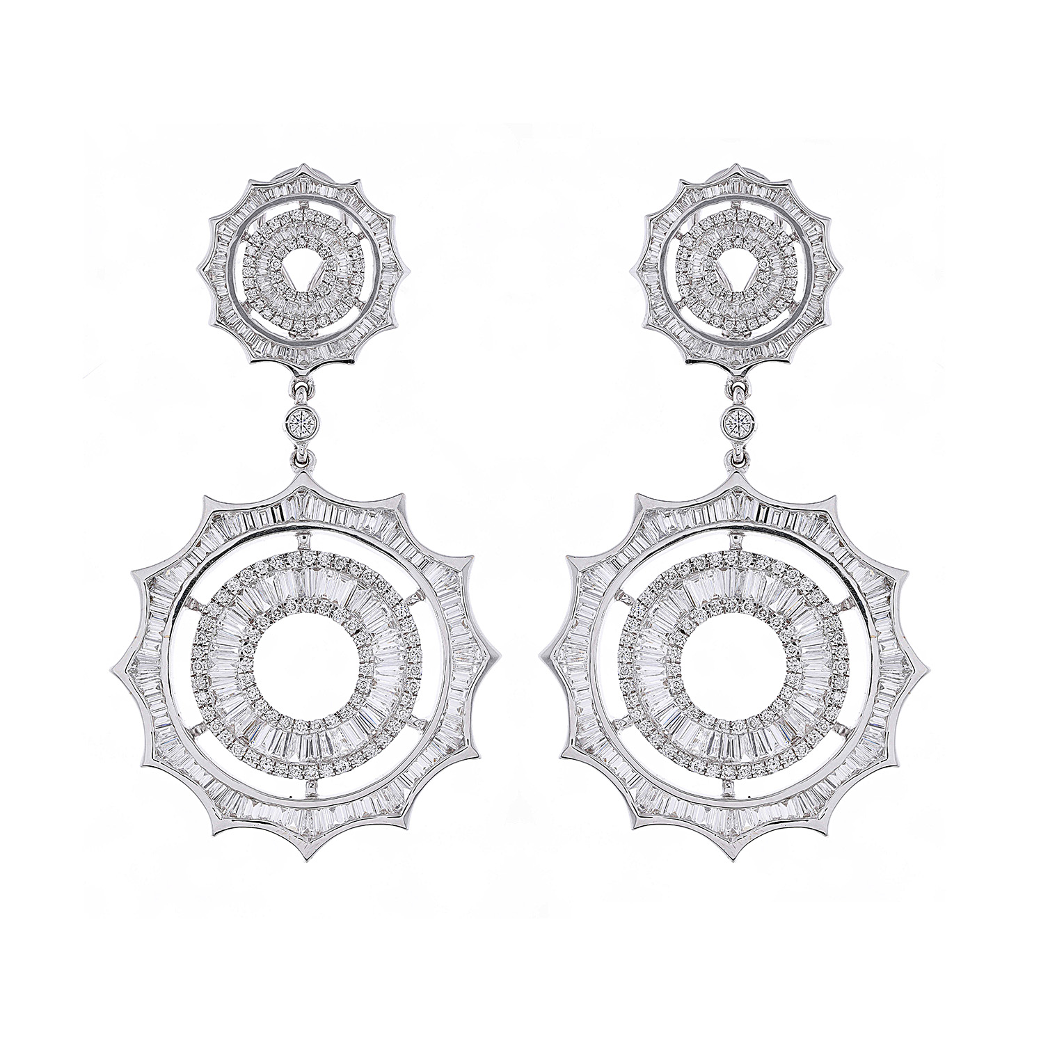 Platinum Twist Swirl Baguette And Round Cut Diamond Earrings – Robinson's  Jewelers