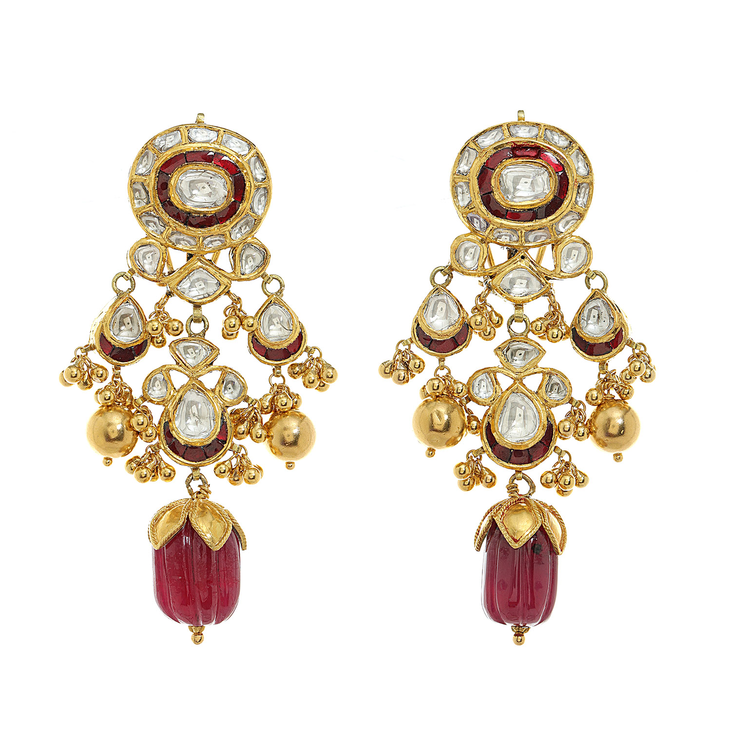 MON TRESORInverted Red Ruby Top With Big Ruby Pear Drop Earrings