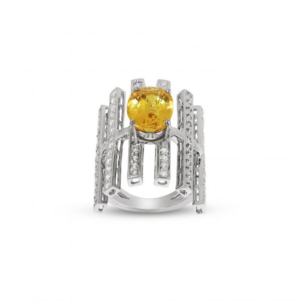Parallel Lines Yellow Sapphire Diamond Ring - Jaipur Jewels