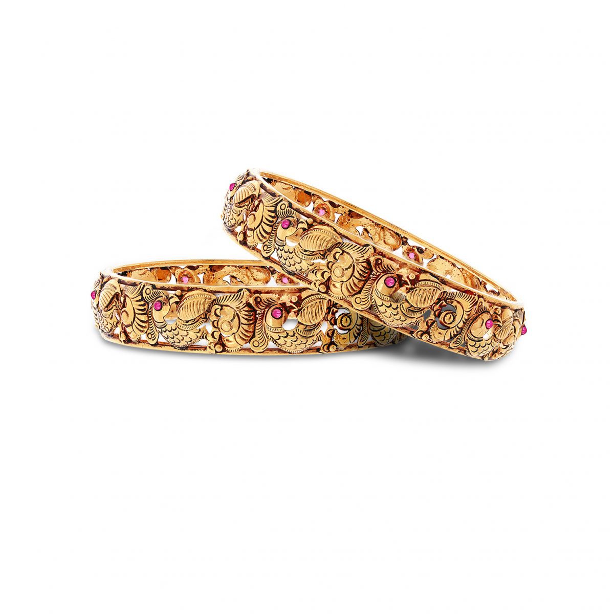 Temple Gold Peacock Design Ruby Bangle Jaipur Jewels