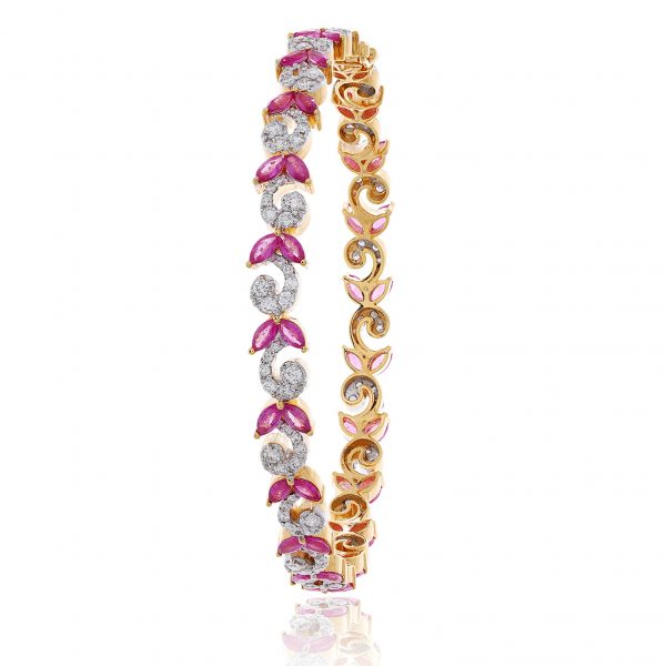 1.40ctw Ruby Diamond Bangle Bracelet 18k Yellow Gold 6.75