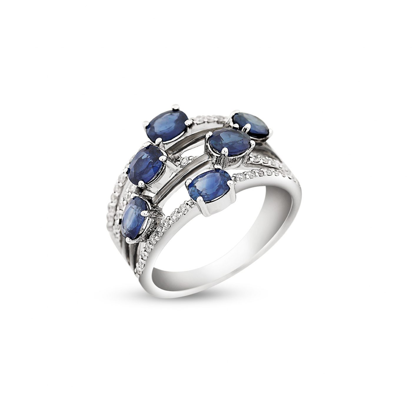 White Gold Blue Sapphire & Diamond Flower Ring – Wrist Aficionado