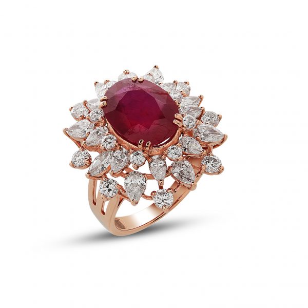 Multi Shaped Diamond Ruby Ring