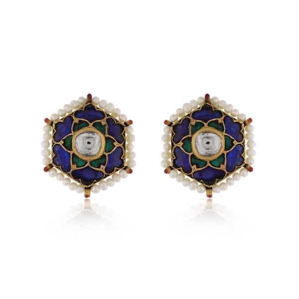 Contemporary Jadav Tops With Blue And Green Enameled Pearls