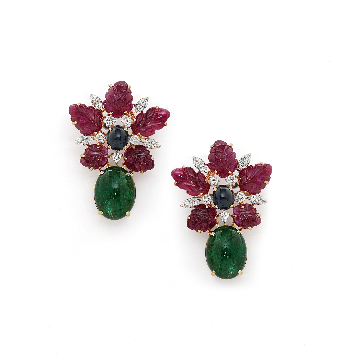 Jaipur Mayur  Moissanite Polki Emerald Earrings in Gold plated Real S   ratnalijewels