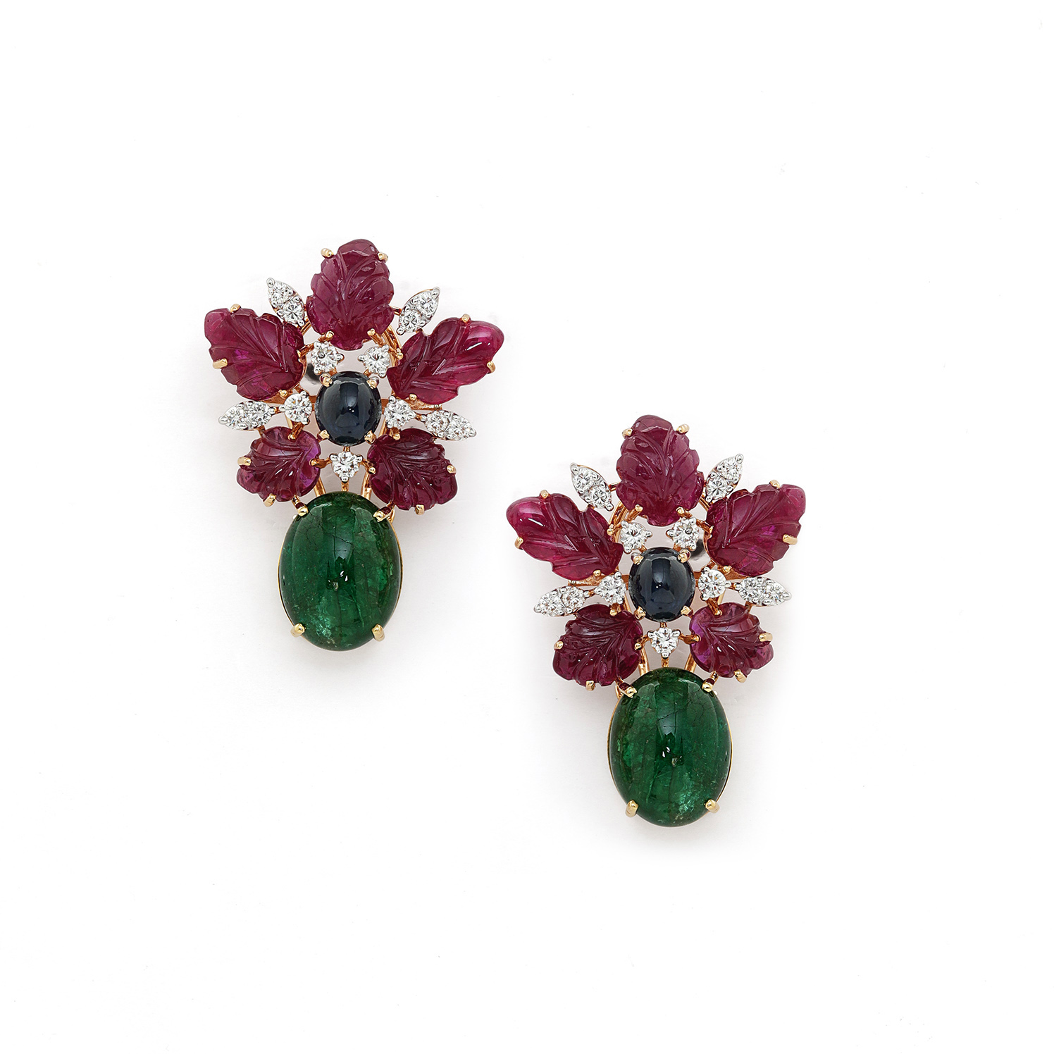 Vintage Cluster Halo Cabochon Ruby Earrings – Huongs Jewellery