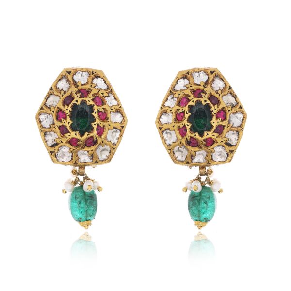 Polki Ruby Jadav Tops With Emerald Drops
